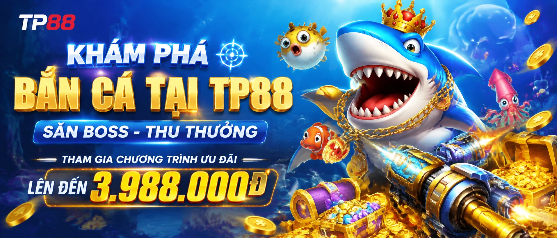 Bắn Cá Tím Xanh giao diện đại dương sang trọng