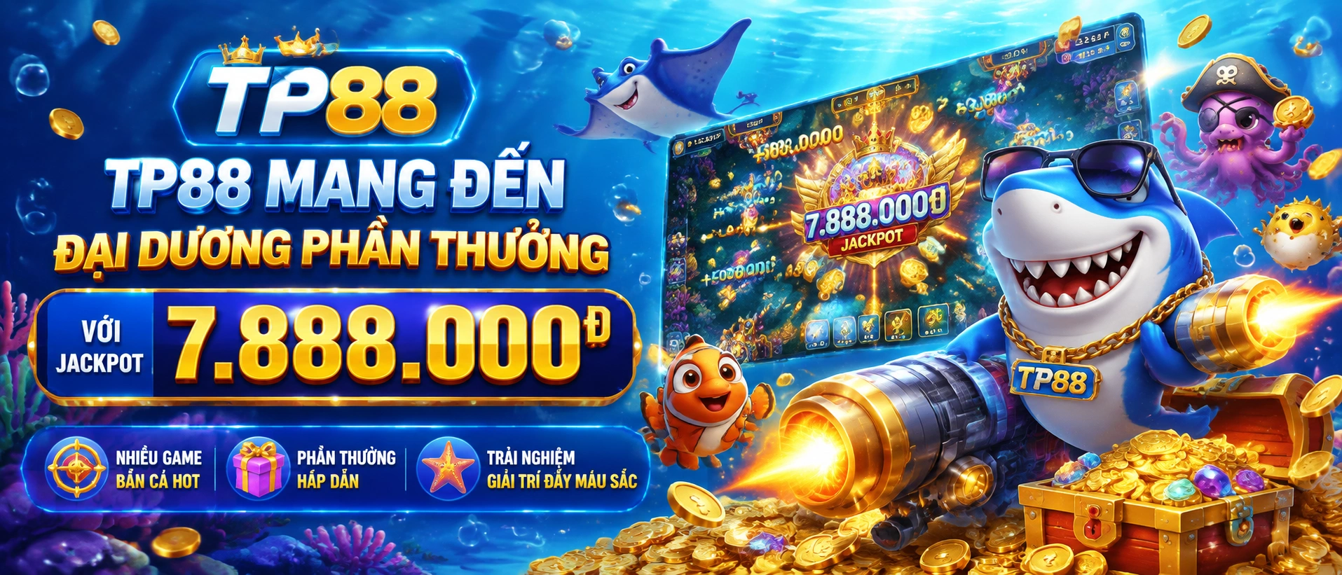 Bắn Cá Biển Sâu với boss cá vàng và đàn cá dày