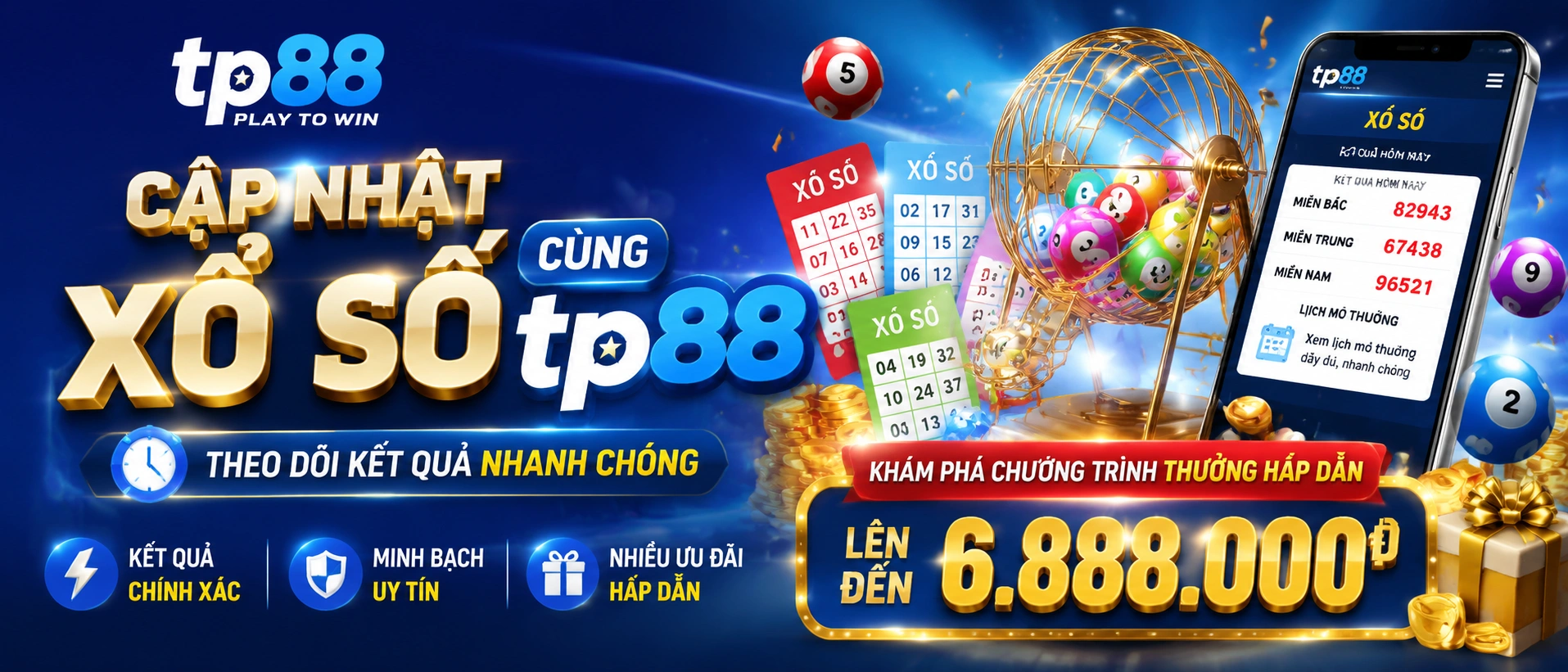 Giao diện Xổ Số tp88 hiển thị kết quả và trạng thái kỳ quay
